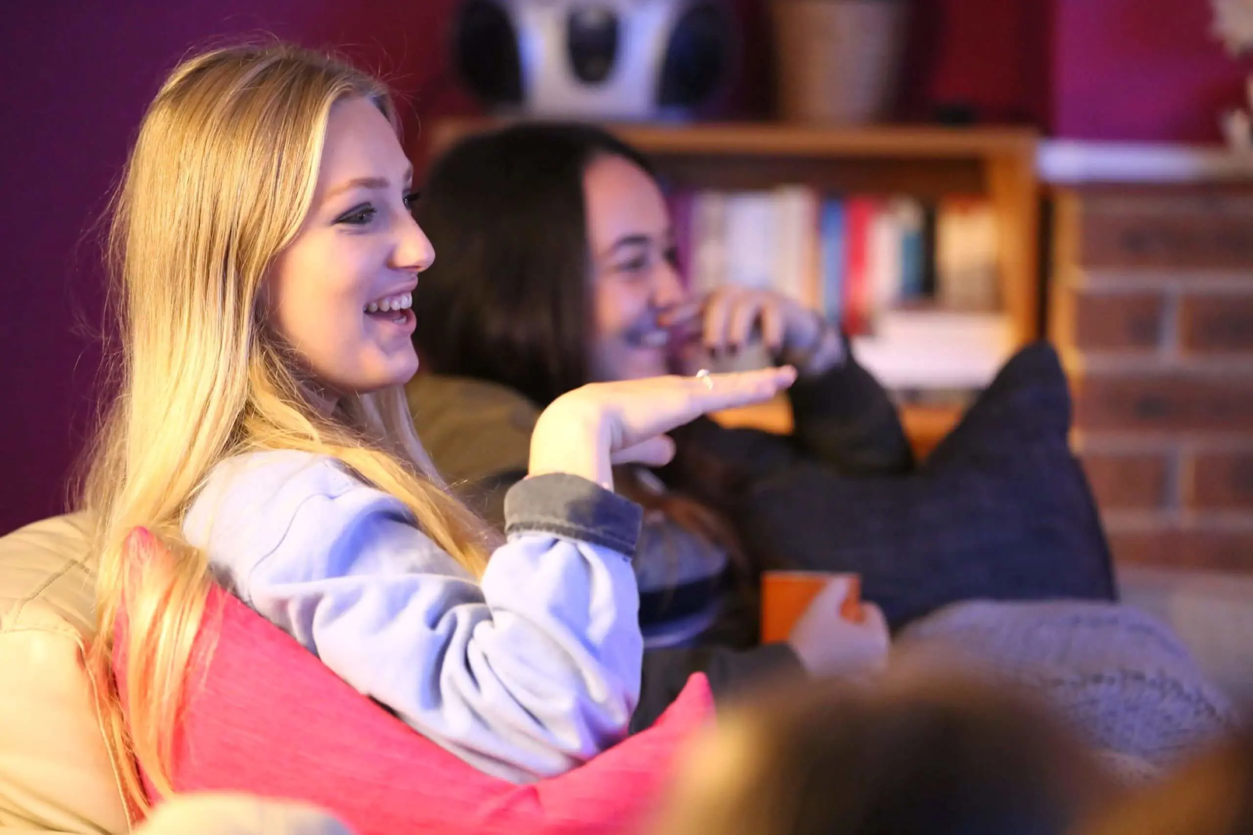 Seaford College students in the library.