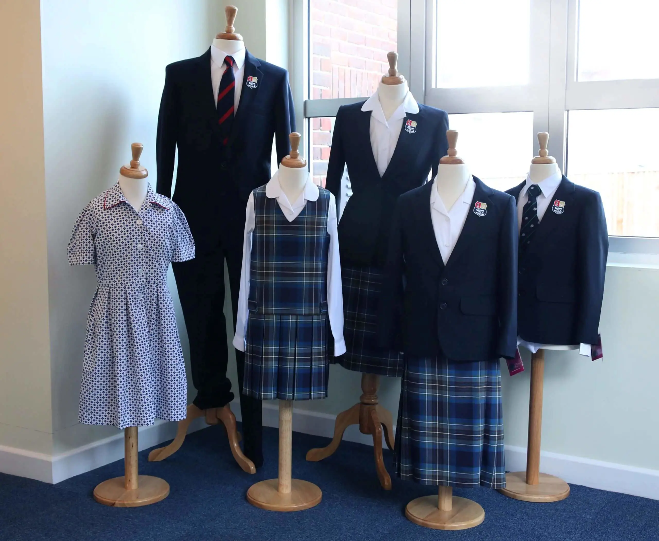 Seaford College uniform on mannequins.